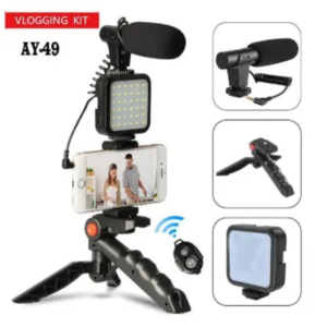 AY-49 Remote Control Vlogging Video Making Kit: Microphone, LED Fill Light, Mini Tripod, and Ring Light for Content Creators and Vloggers